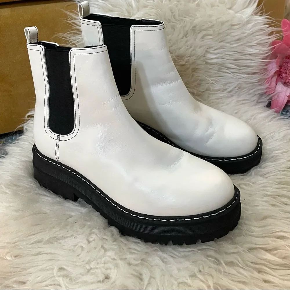 MARC FISHER PADMIA CHELSEA LUG SOLE BOOT CREAM/BLACK SZ 10